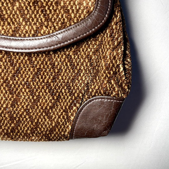 Vintage Chenille Corduroy Crossbody Purse Lock Buckle Leather Mod Retro Mob Wife - Picture 6 of 16